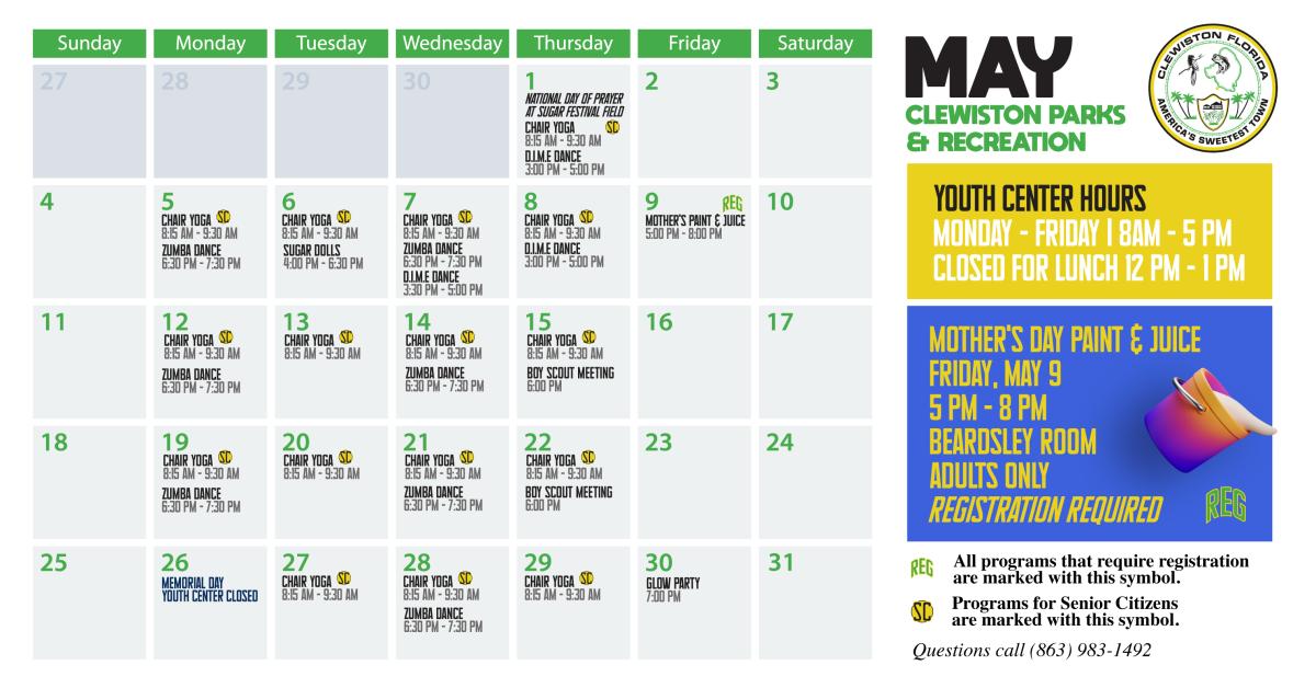 Clewiston Parks Recreation Calendar May